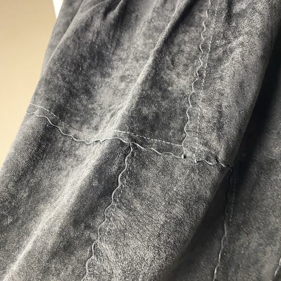 Ricky Nell Women's Medium Patchwork Suede Leather Mini Skirt Black Boho Western - Picture 2 of 5